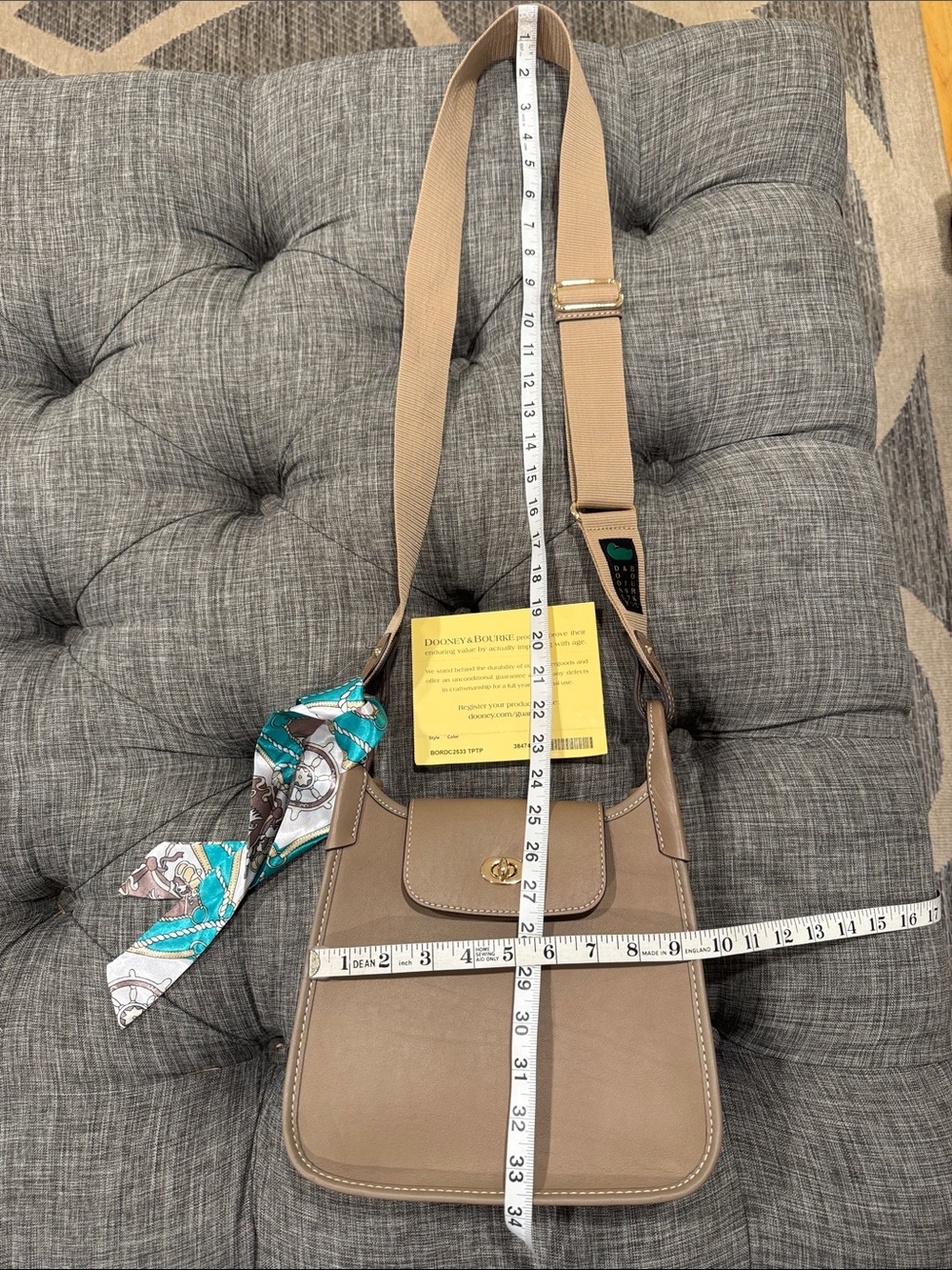 Dooney & Bourke Bag Penrose 2 Messenger 25 Taupe Leather Crossbody - Picture 17 of 17